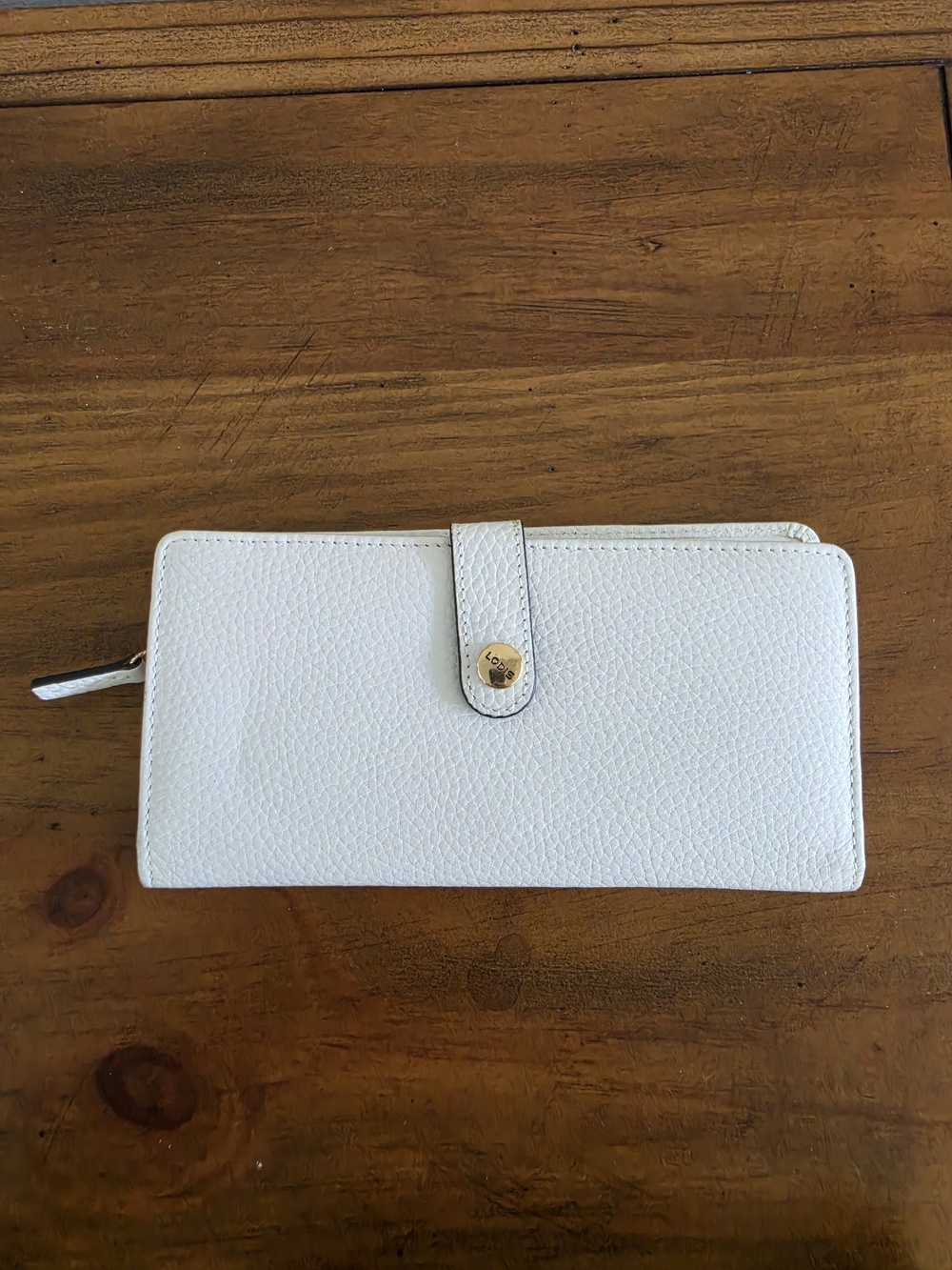 Lodus Egg Shell White Leather Long Wallet with Snap Closure